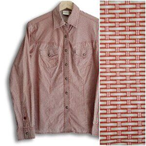 ROCKIES Western Pearl Snap Button Down Shirt Weave Pattern Sz M